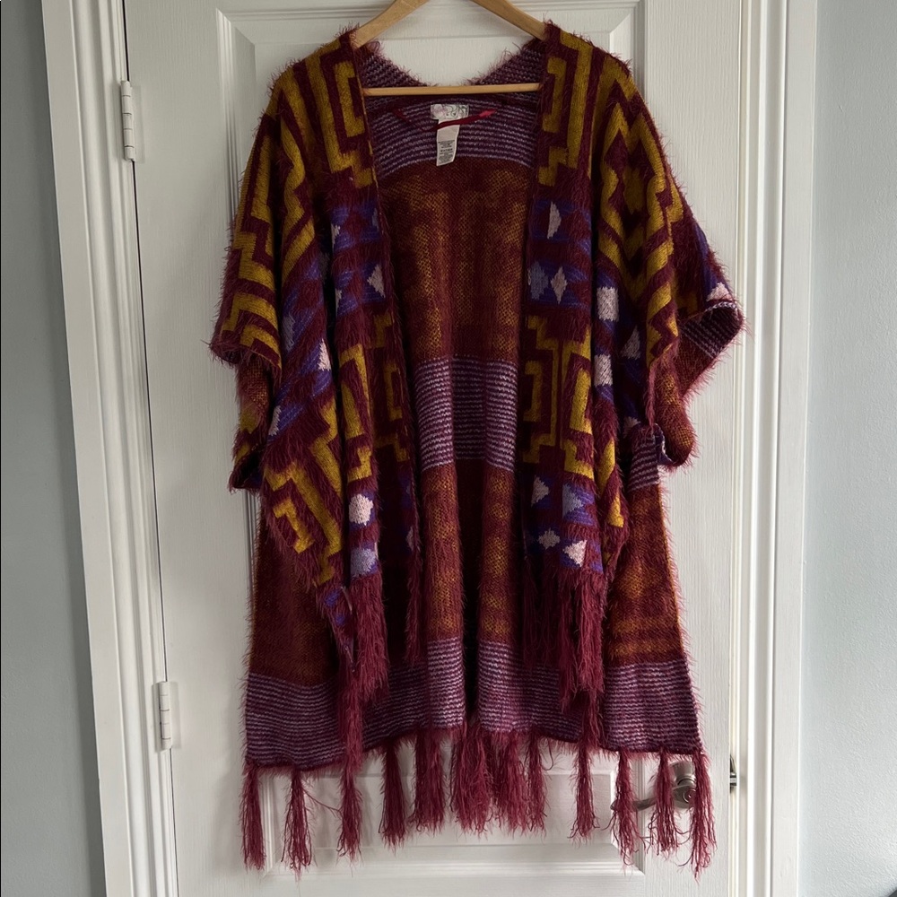 Free People Purple and Red Knit Poncho